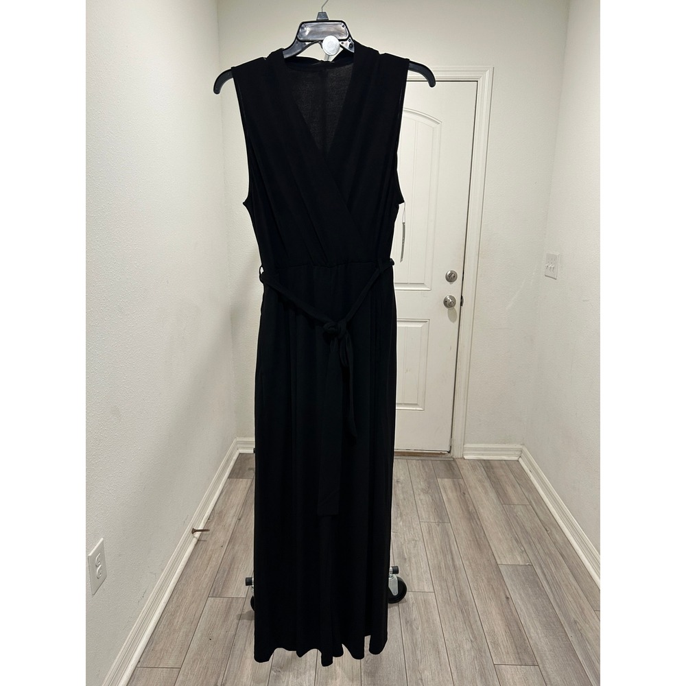 Halara Black Sleeveless Wide Leg Jumpsuit V-Neck Adjustable Tie Waist Womens XL